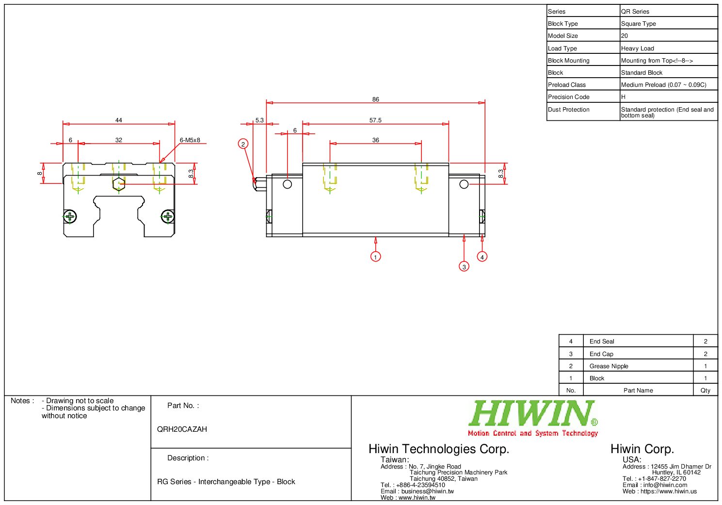 HIWIN QRH-20-CA-ZA-H Block - Image 2