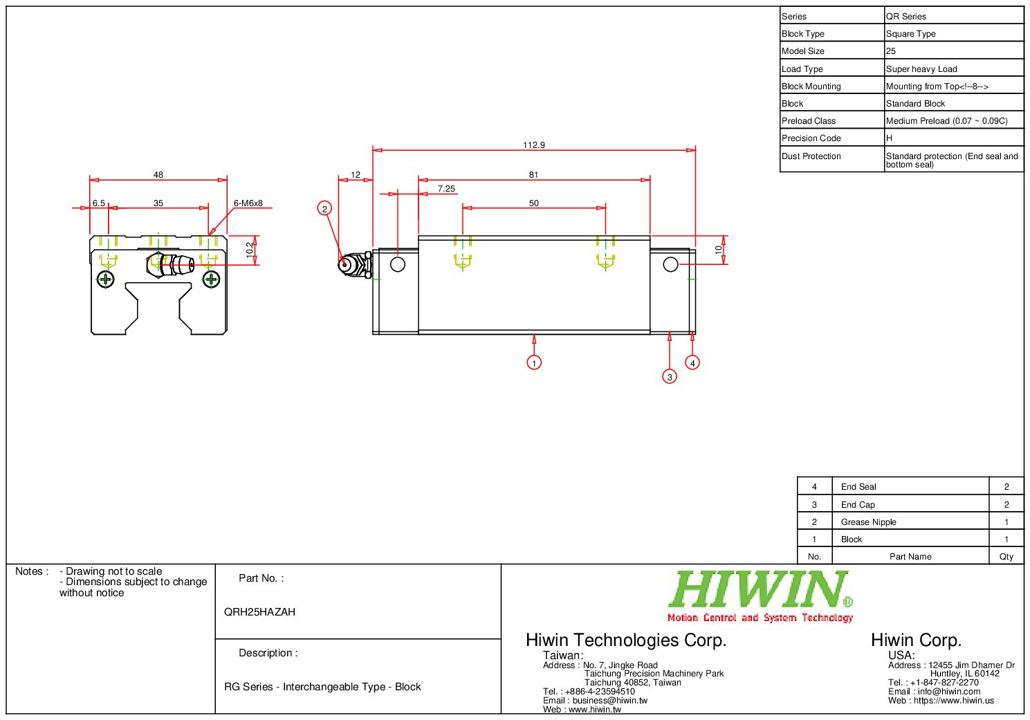 HIWIN QRH-25-HA-ZA-H Block - Image 2