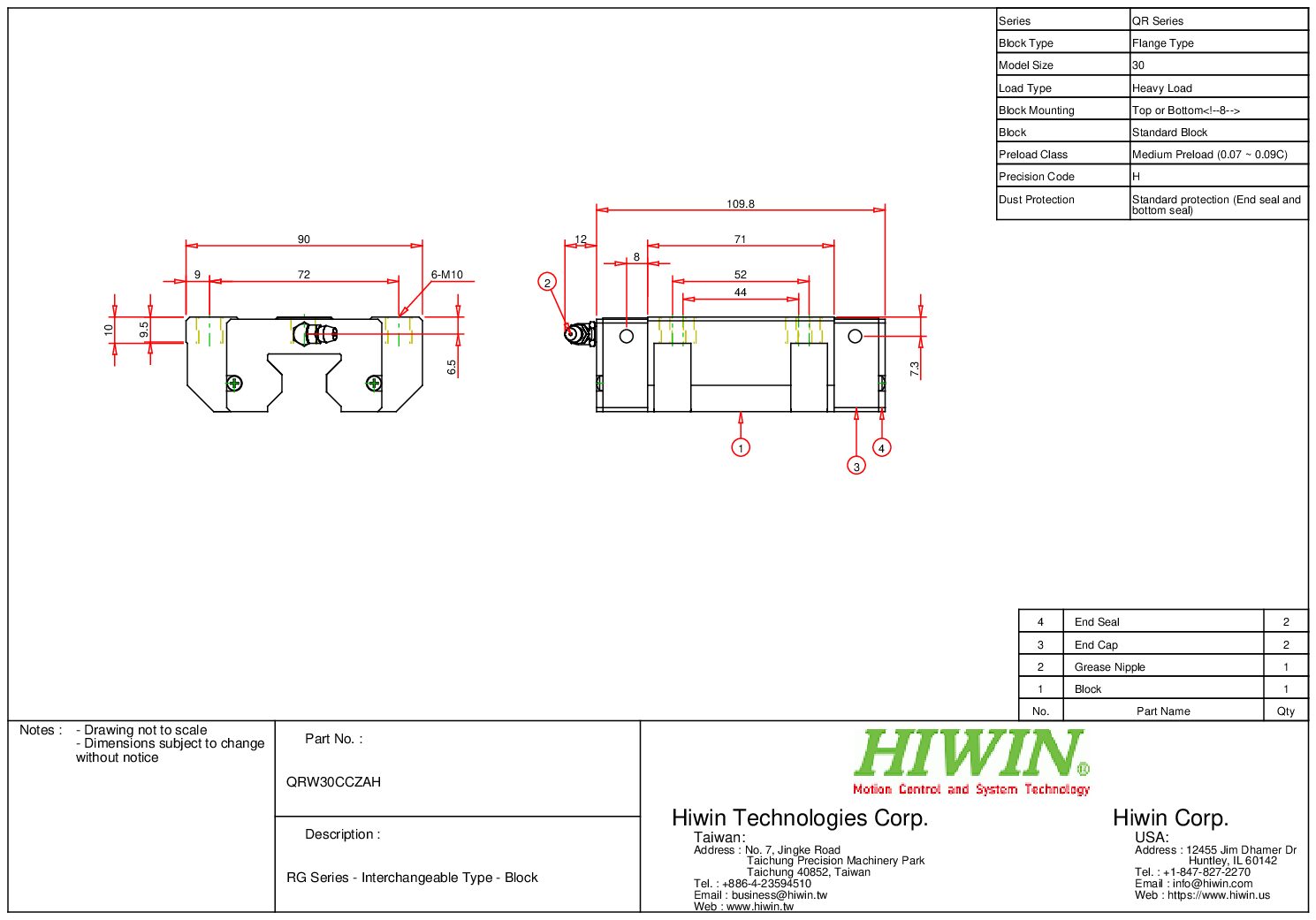 HIWIN QRW-30-CC-ZA-H Block - Image 2