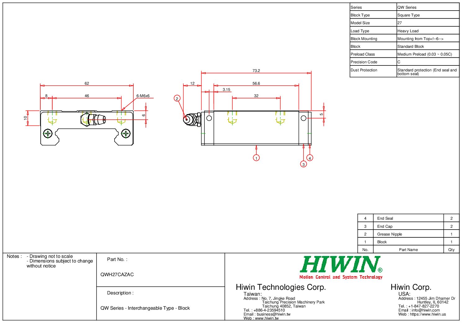 HIWIN QWH-27-CA-ZA-C Block - Image 2