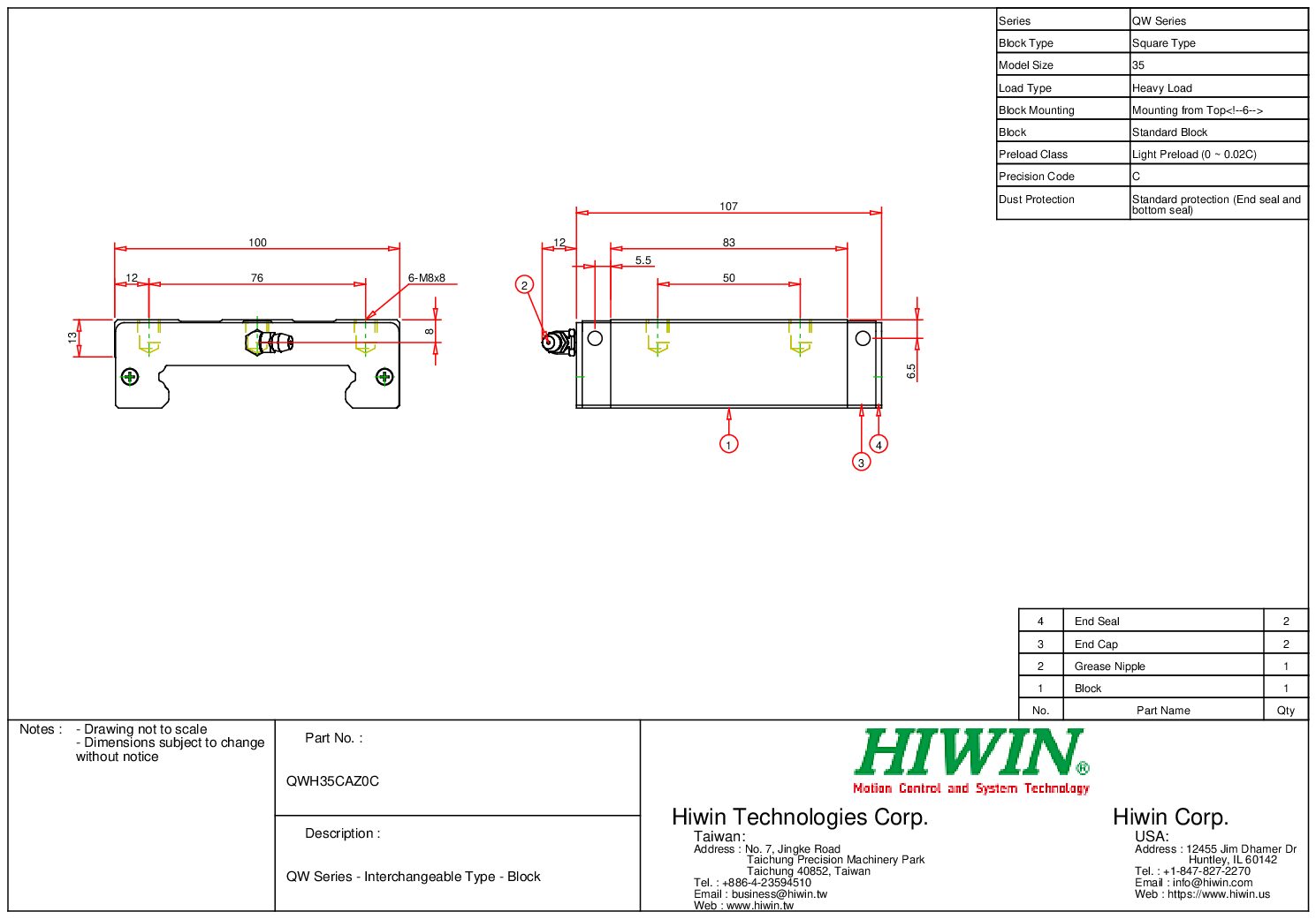 HIWIN QWH-35-CA-Z0-C Block - Image 2