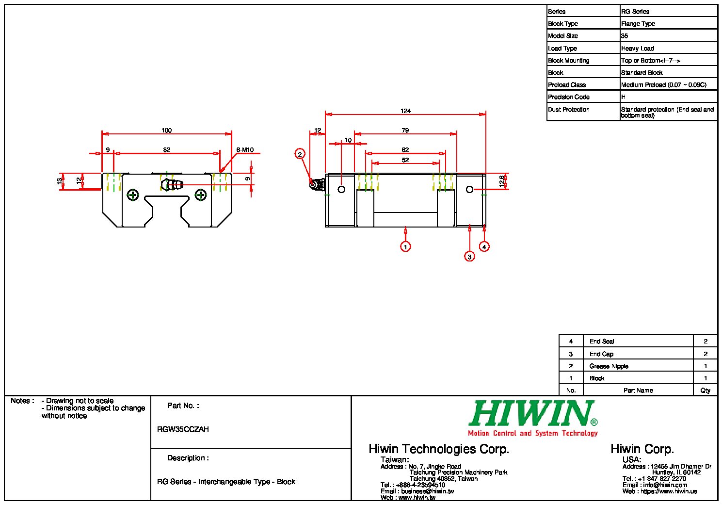 HIWIN RGW-35-CC-ZA-H Block - Image 2