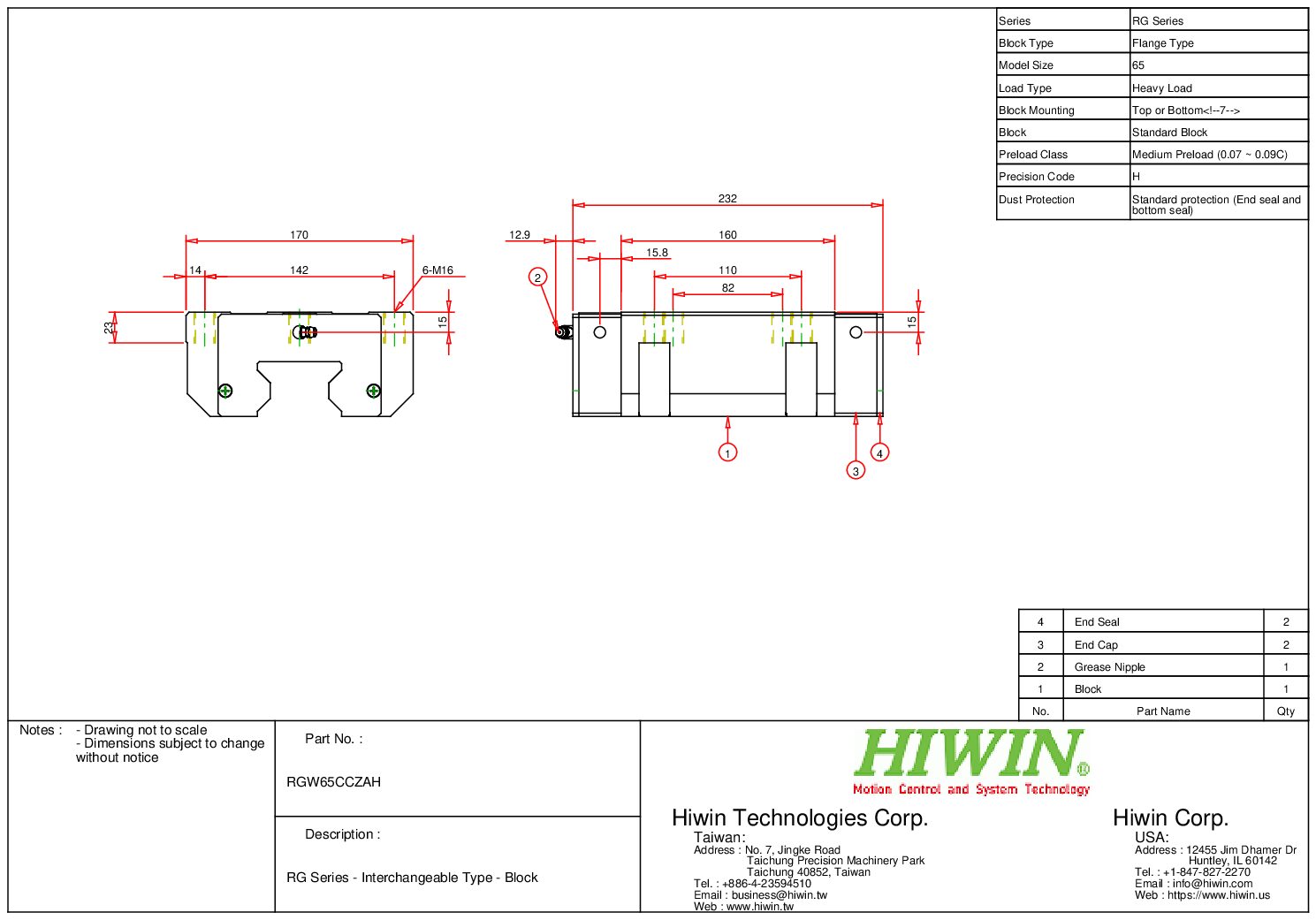 HIWIN RGW-65-CC-ZA-H Block - Image 2