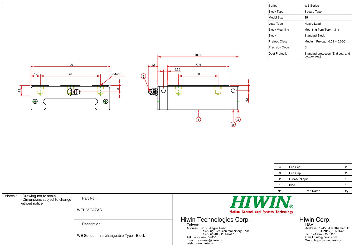 HIWIN WEH-35-CA-ZA-C Block - Image 2