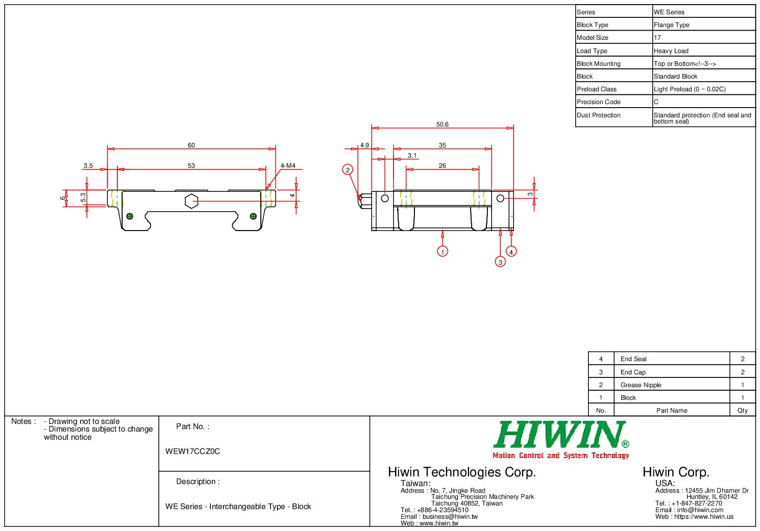 HIWIN WEW-17-CC-Z0-C Block - Image 2